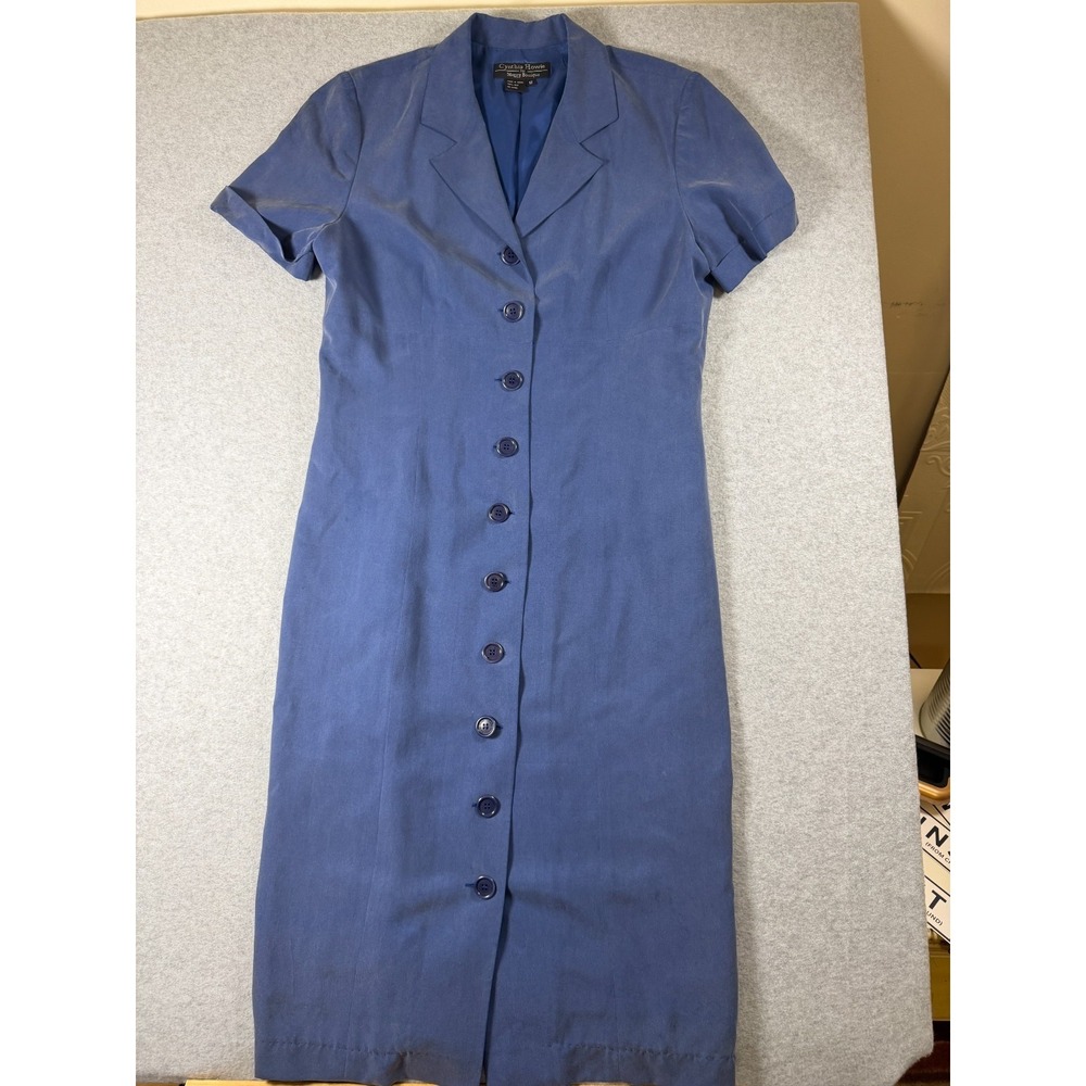 Cynthia Howie Size 12 Vintage Blue 100% Silk Maxi Button Up Dress Short Sleeve